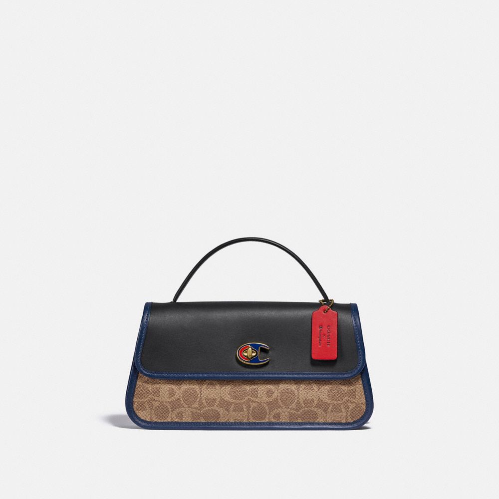 Coach X Champion Turnlock Clutch In Signature Canvas - 4547 - BRASS/TAN BLACK