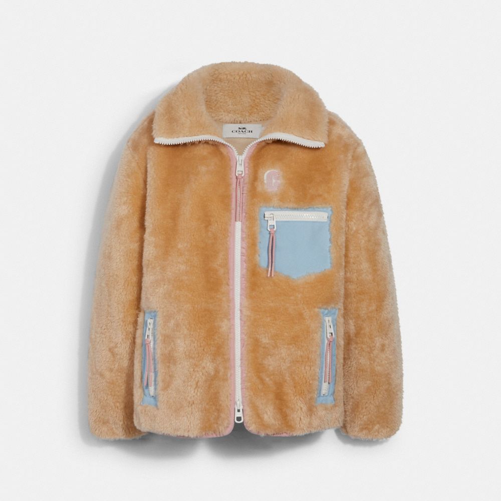 COACH 4584 - SOLID SHERPA ZIP UP JACKET CREAM