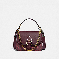 Beat Shoulder Bag With Horse And Carriage Print - 4594 - BRASS/OXBLOOD CRANBERRY