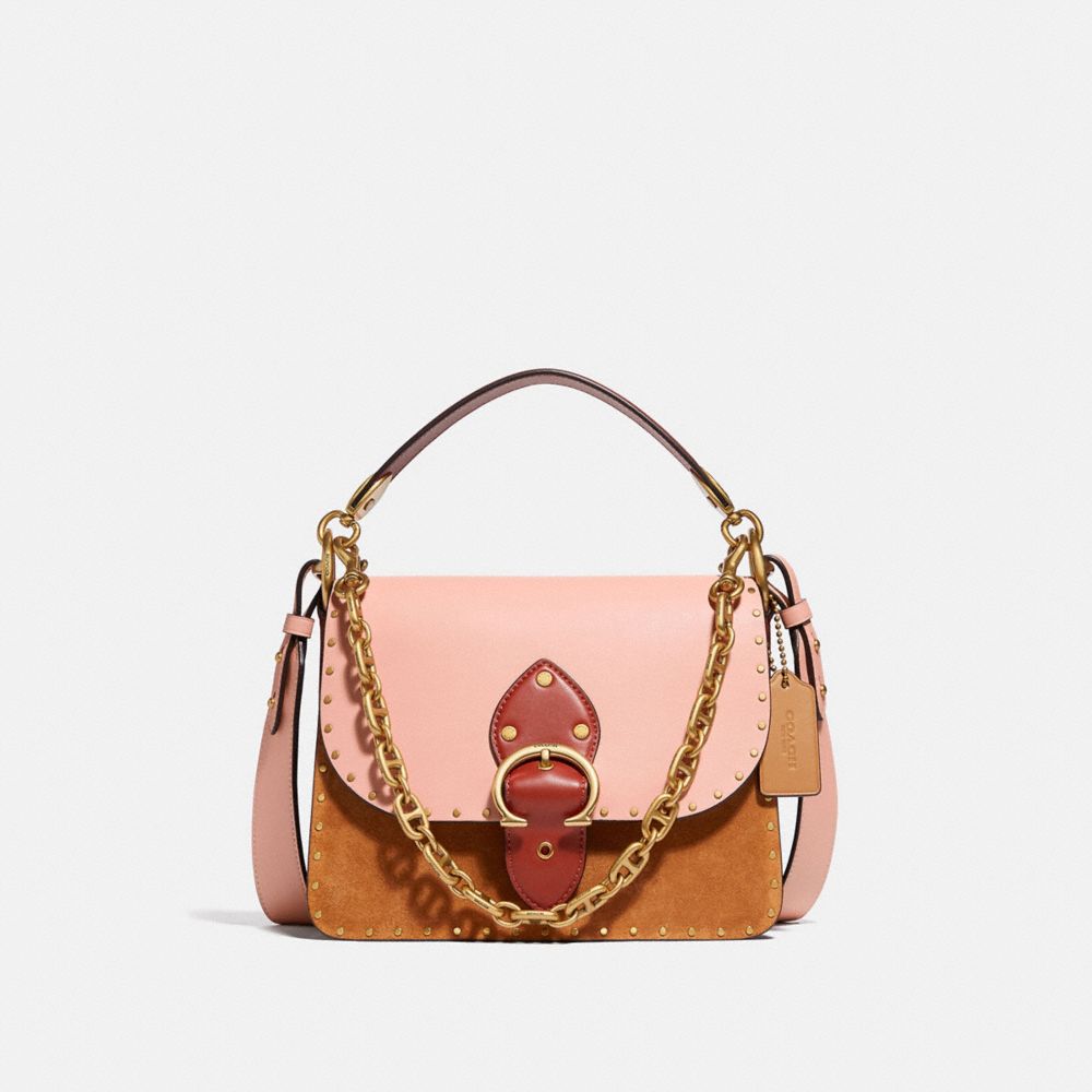 COACH 4595 Beat Shoulder Bag In Colorblock With Rivets Brass/Blush Natural Multi
