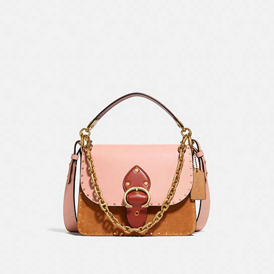 4595 - Beat Shoulder Bag In Colorblock With Rivets Brass/Blush Natural Multi