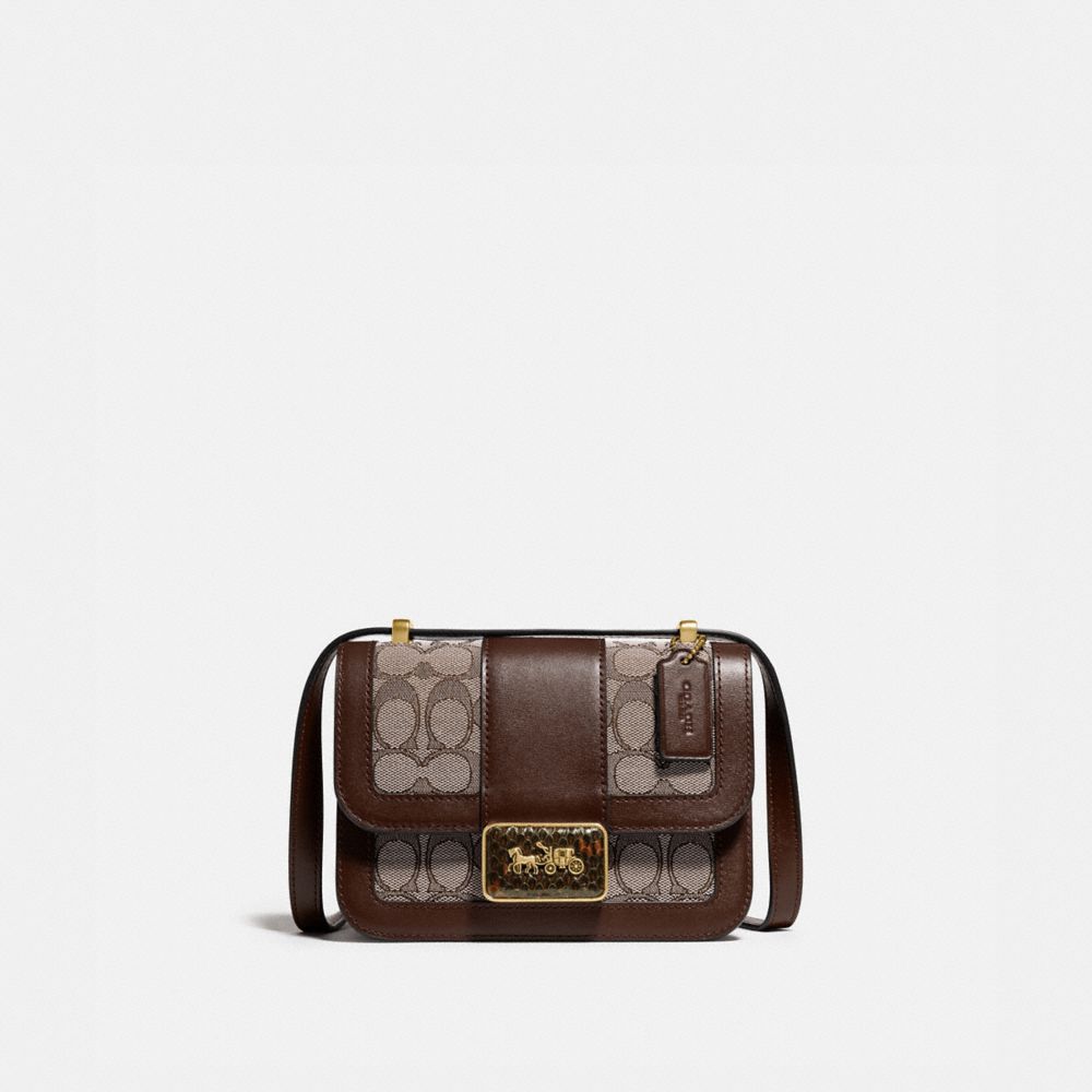 COACH Alie Shoulder Bag 18 In Signature Jacquard With Snakeskin Detail - BRASS/OAK MAPLE - 4616