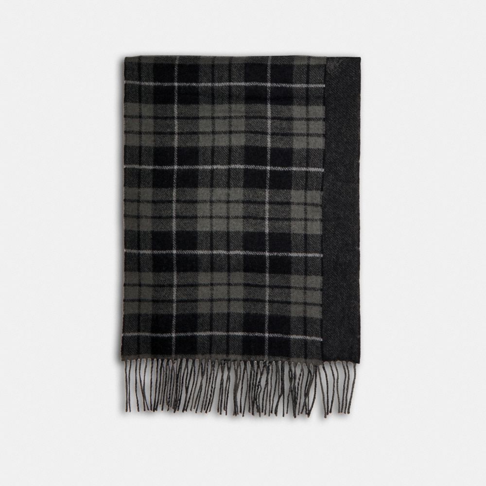 Reversible Horse And Carriage Plaid Print Muffler - 4624 - BLACK