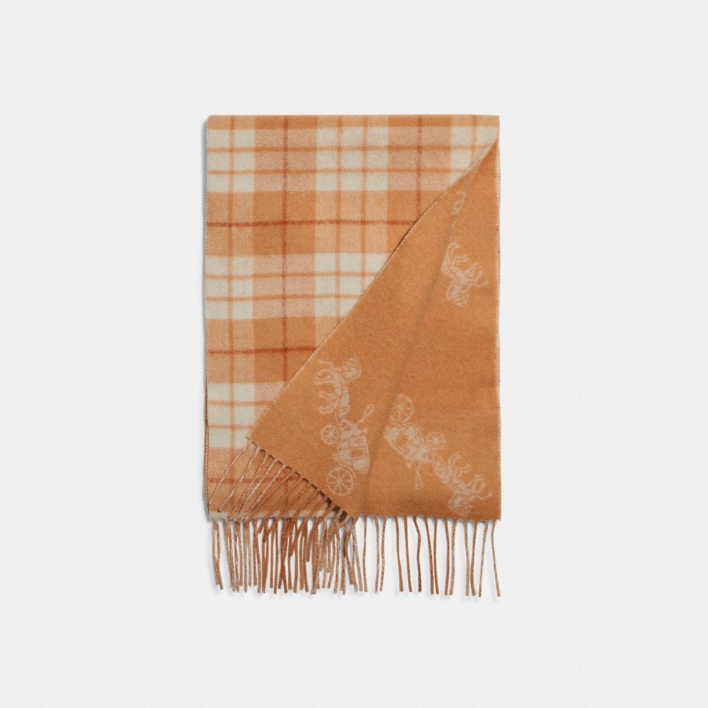 Reversible Horse And Carriage Plaid Print Muffler - 4624 - Natural