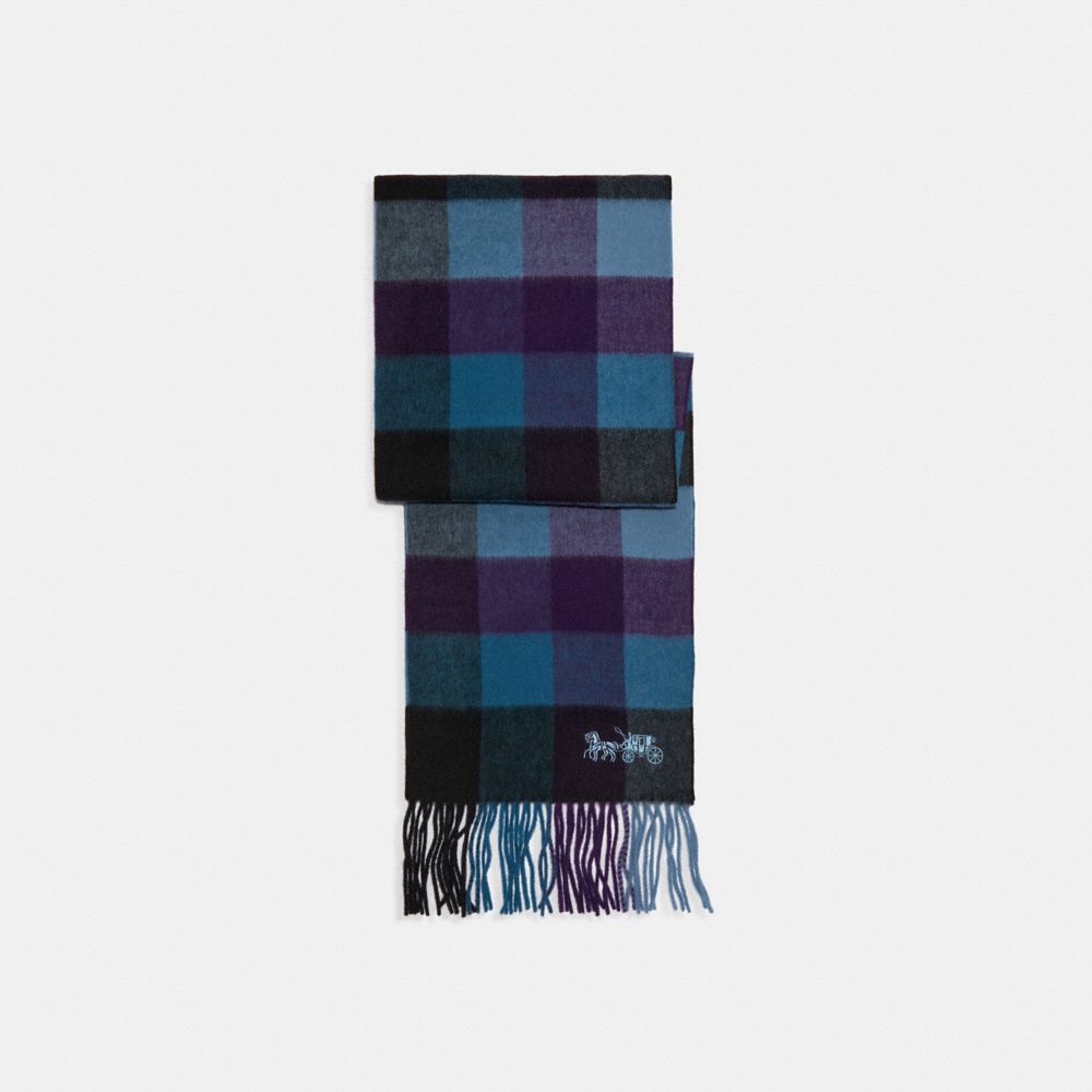 COACH 4629 Check Print Extra Long Muffler BLUE/MULTI