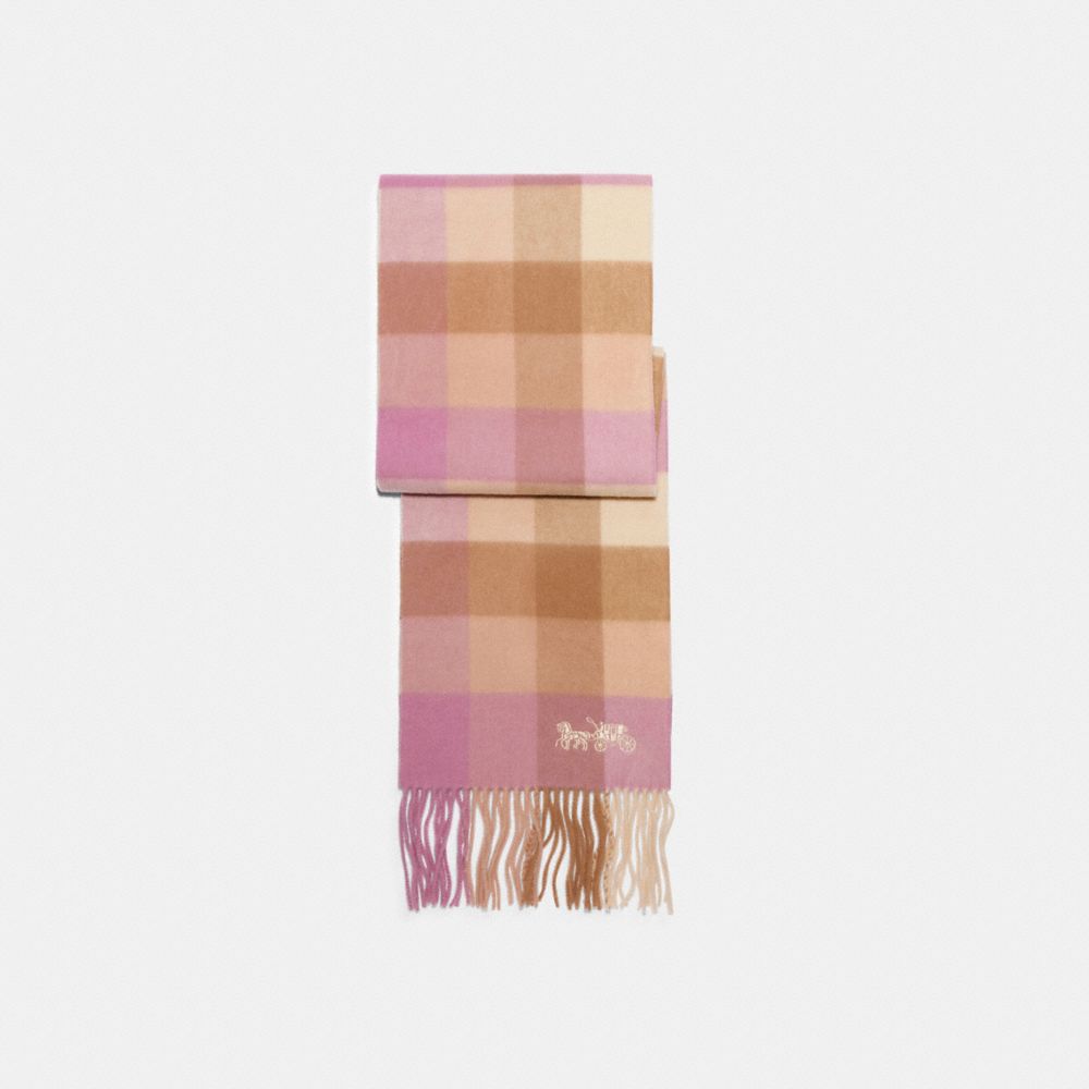 COACH Check Print Extra Long Muffler - TRUE PINK MULTI - 4629