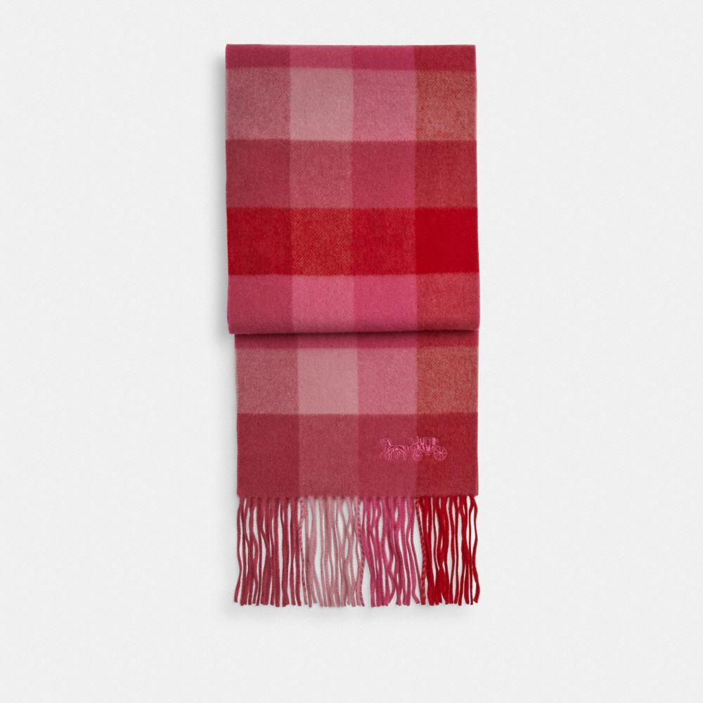COACH 4629 Check Print Extra Long Muffler BOLD RED