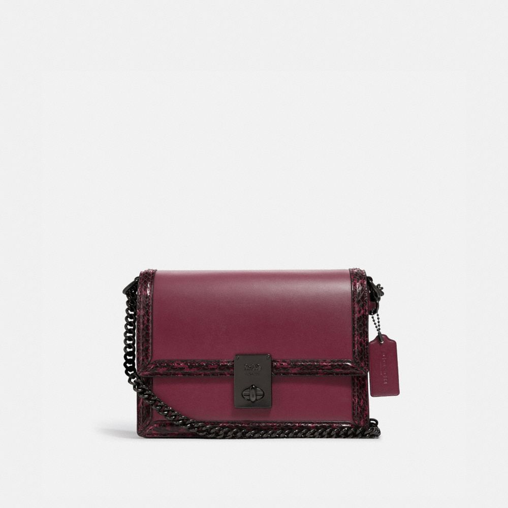 HUTTON SHOULDER BAG WITH SNAKESKIN DETAIL - V5/BLACK CHERRY - COACH 4652