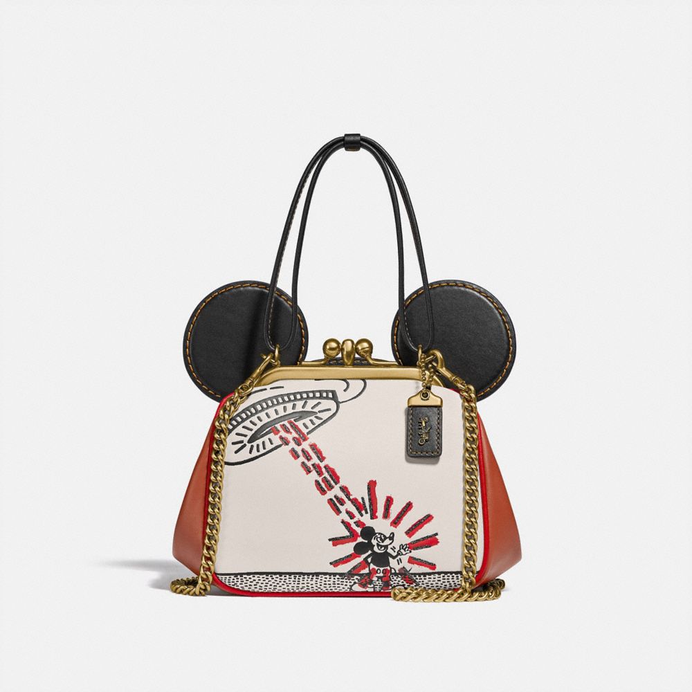 COACH DISNEY MICKEY MOUSE X KEITH HARING KISSLOCK BAG - B4/CHALK 1941 SADDLE - 4719