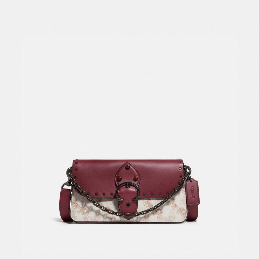 COACH 4760 Beat Crossbody Clutch With Horse And Carriage Print PEWTER/CHALK-WINE