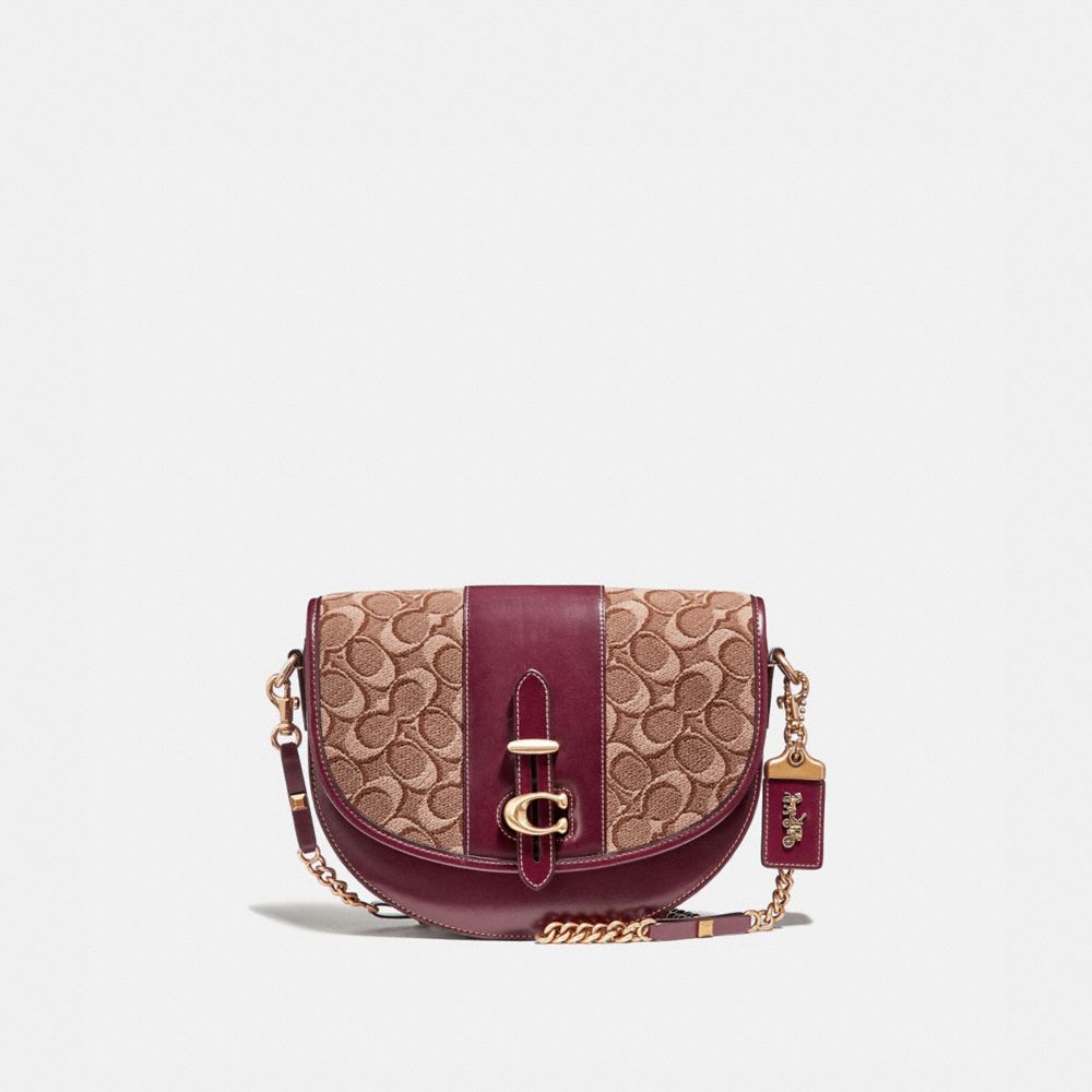 COACH SADDLE 24 IN SIGNATURE JACQUARD - TAN/SCARLET/BRASS - 47928