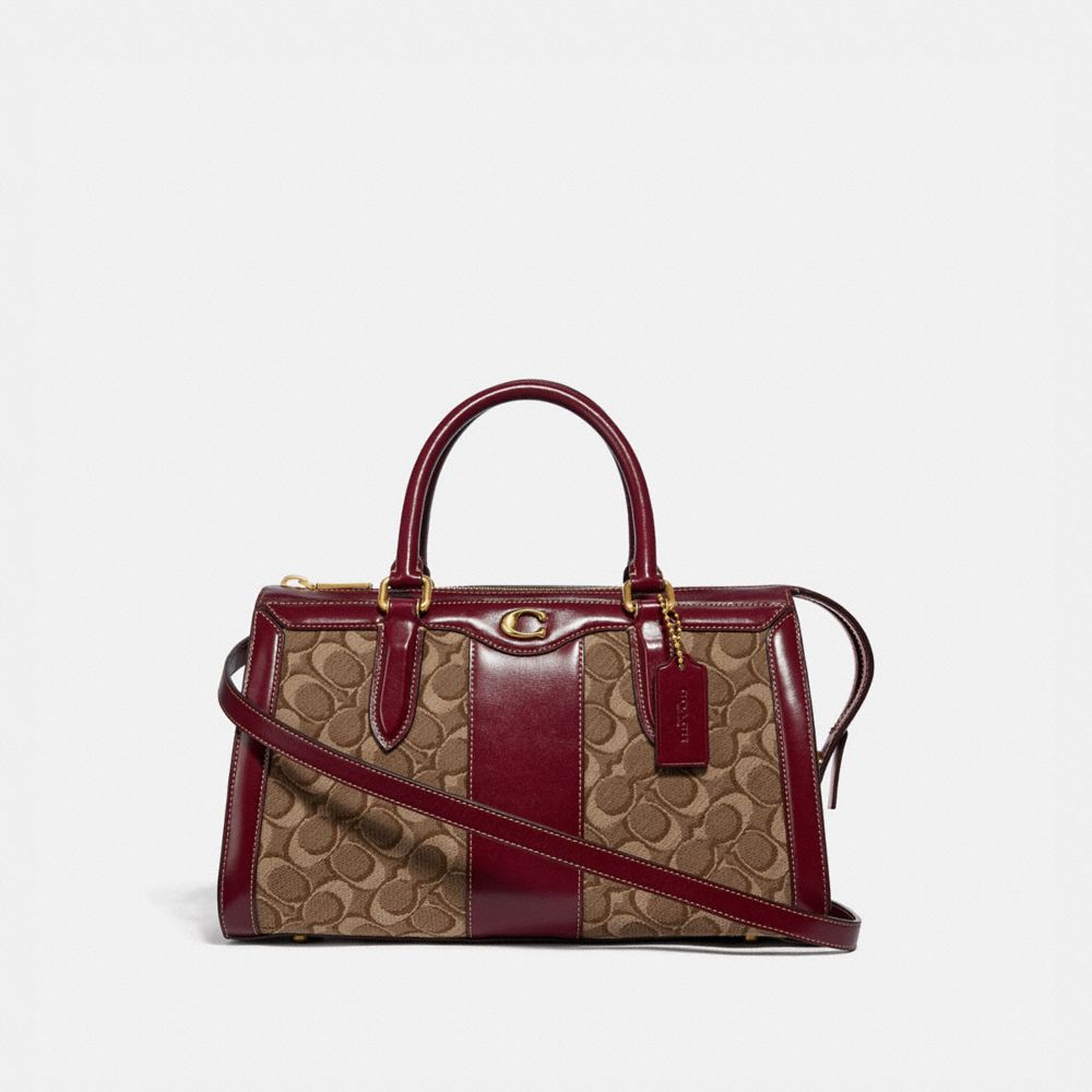 COACH 48045 BOND BAG IN SIGNATURE JACQUARD B4/TAN SCARLET