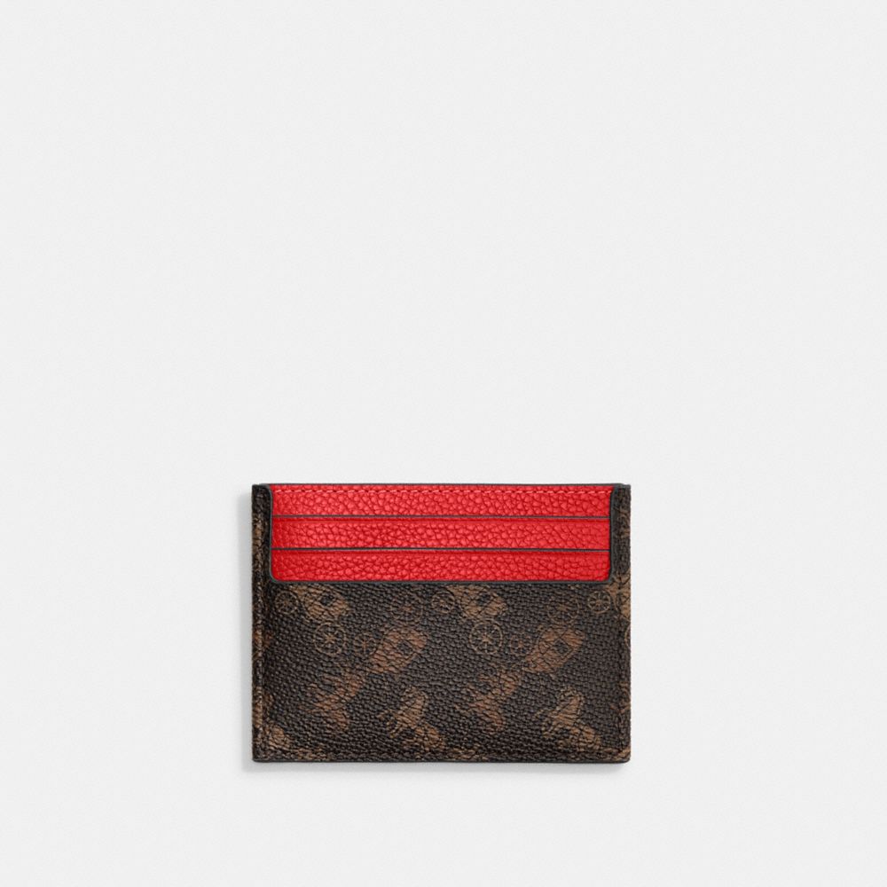 COACH 4910 Card Case With Horse And Carriage Print Truffle/Sport Red