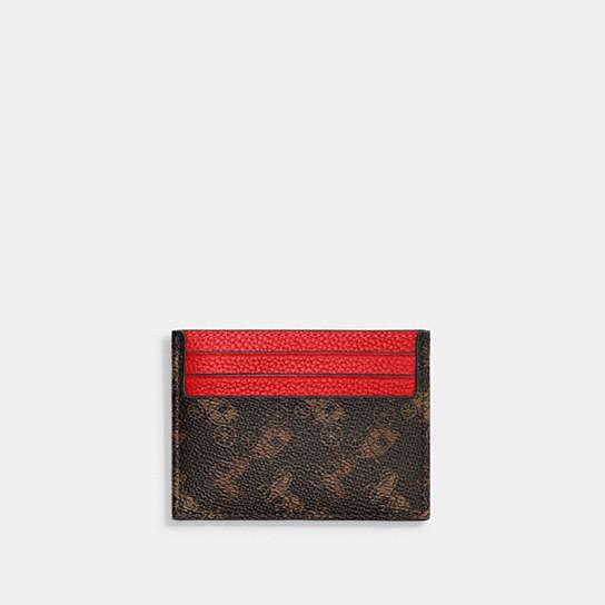 4910 - Card Case With Horse And Carriage Print Truffle/Sport Red