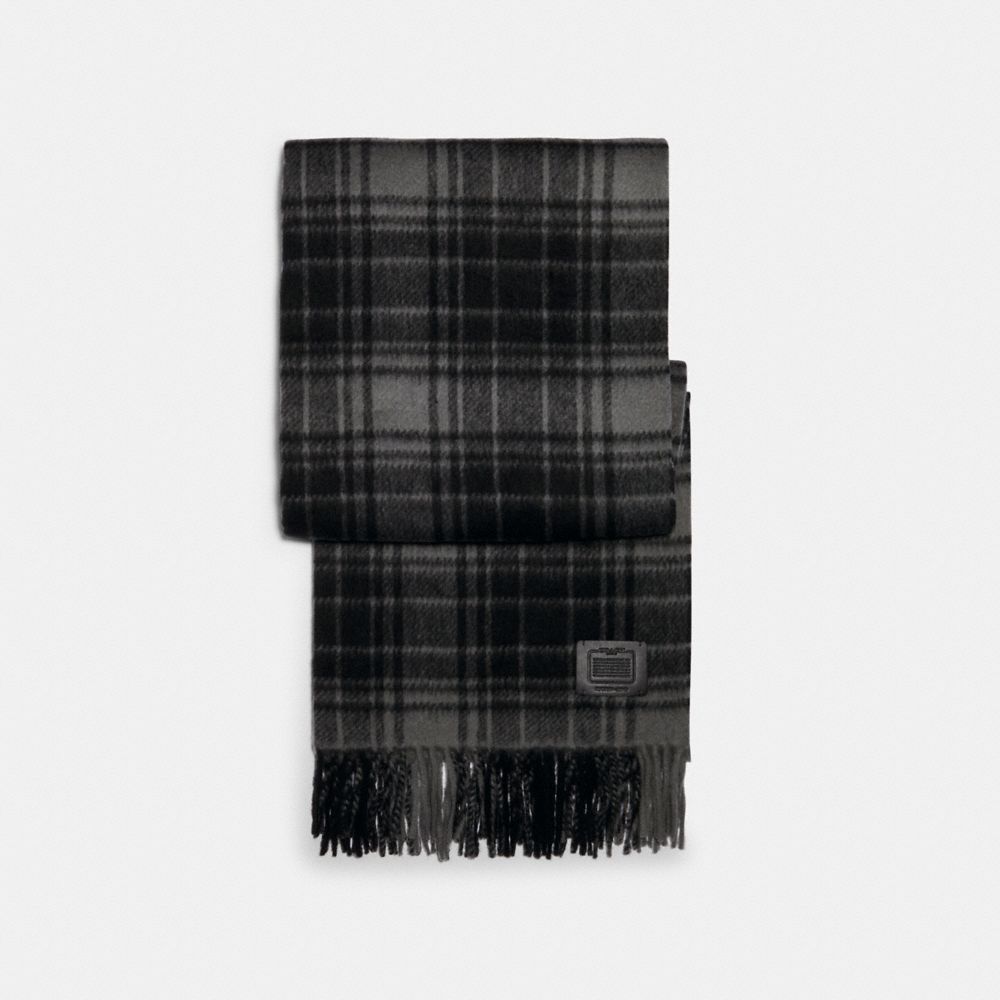 COACH 4915 Wool Plaid Print Scarf CHARCOAL