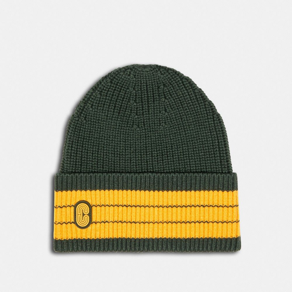 STRIPED BEANIE WITH COACH PATCH - ROSIN - COACH 4920