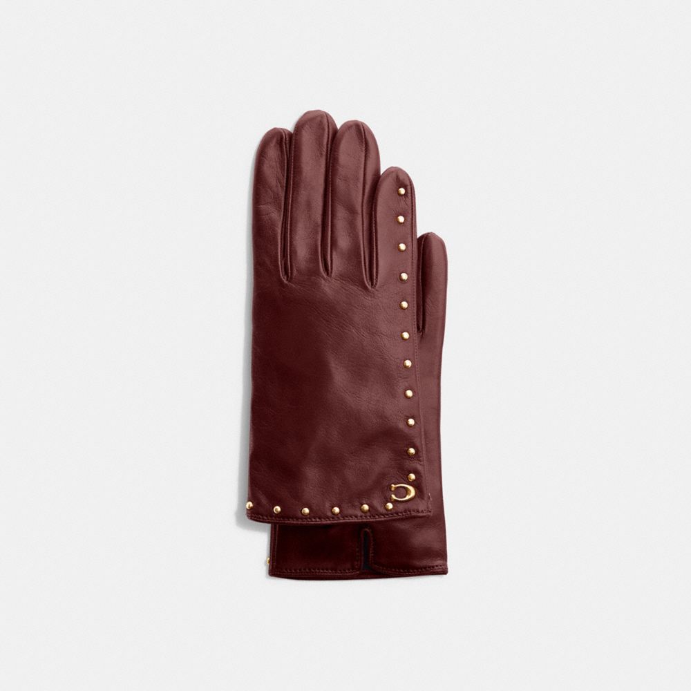 COACH 5000 Studded Leather Gloves Wine