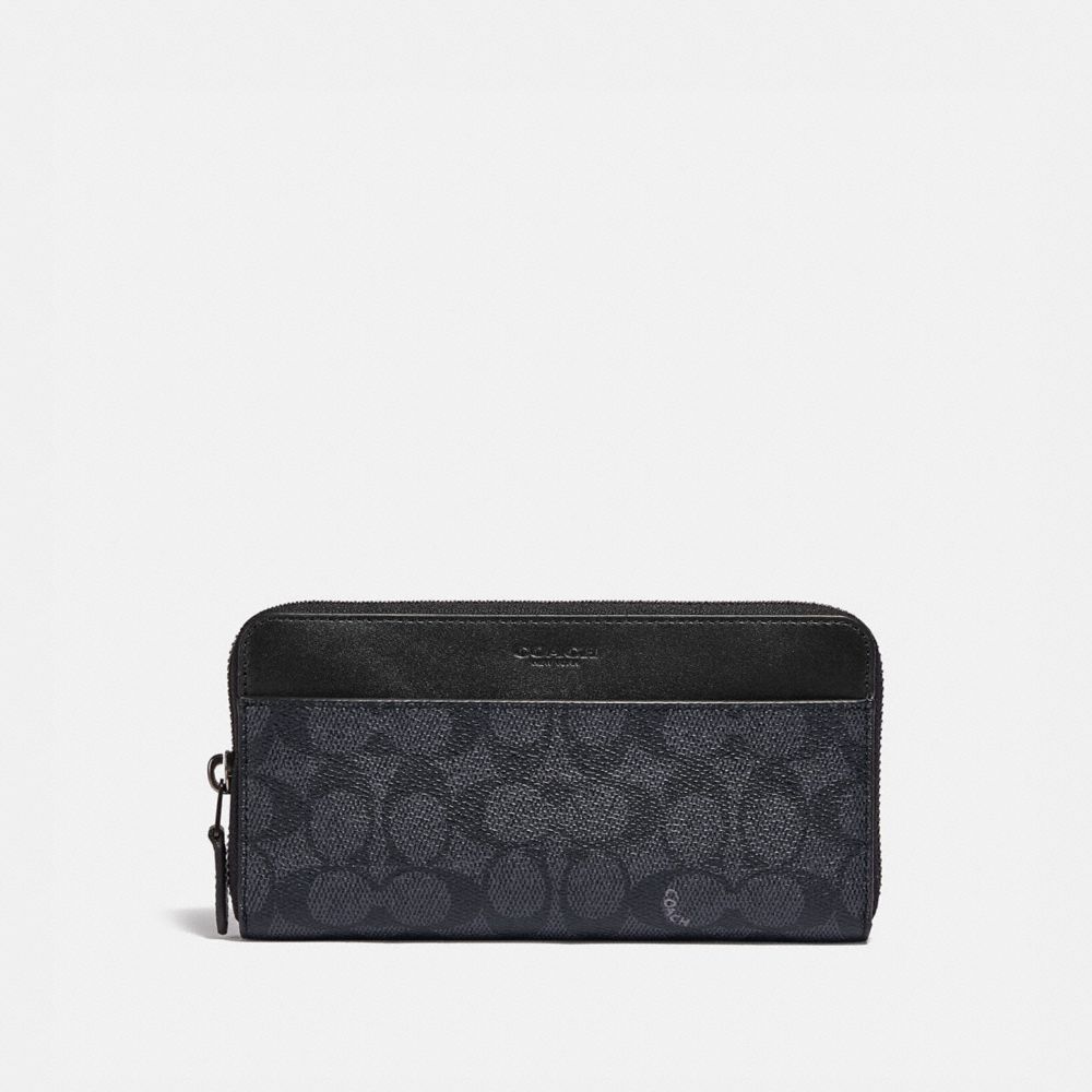 COACH 5015 Accordion Wallet In Signature Canvas Charcoal/Black