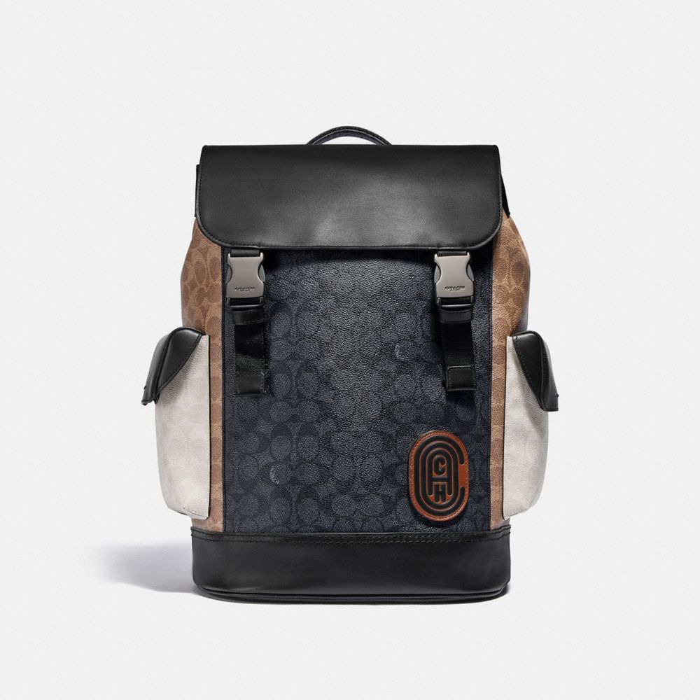 RIVINGTON BACKPACK IN COLORBLOCK SIGNATURE CANVAS - 5091 - JI/CHARCOAL MULTI