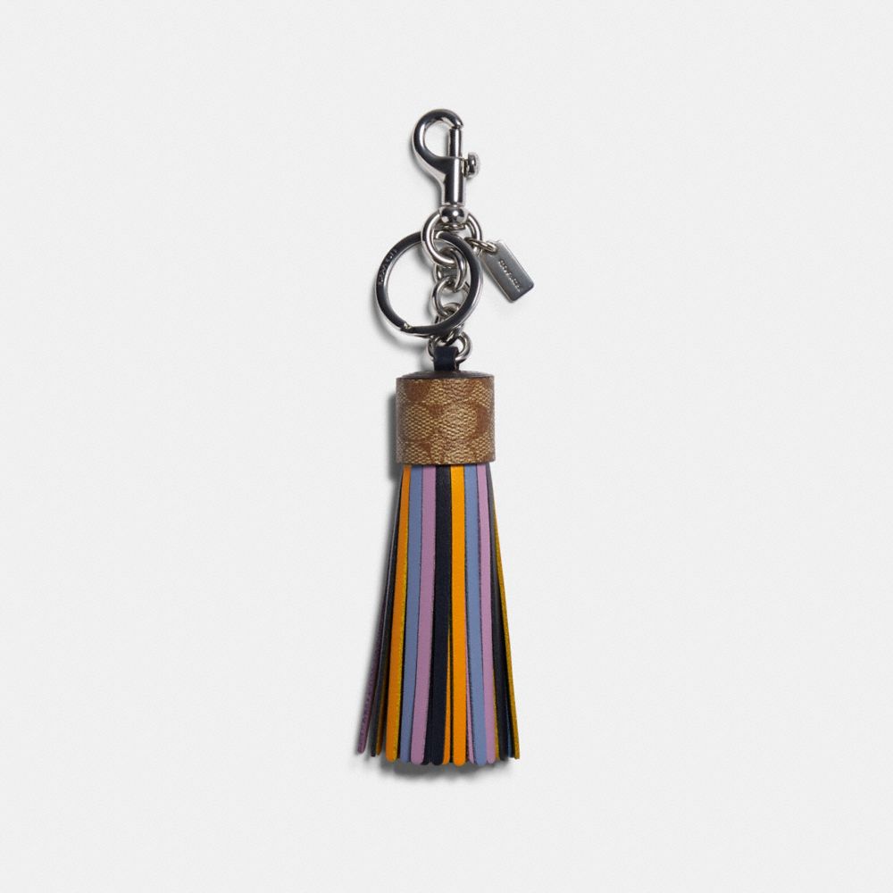 COACH 5102 Tassel Bag Charm In Colorblock Signature Canvas SV/MULTI