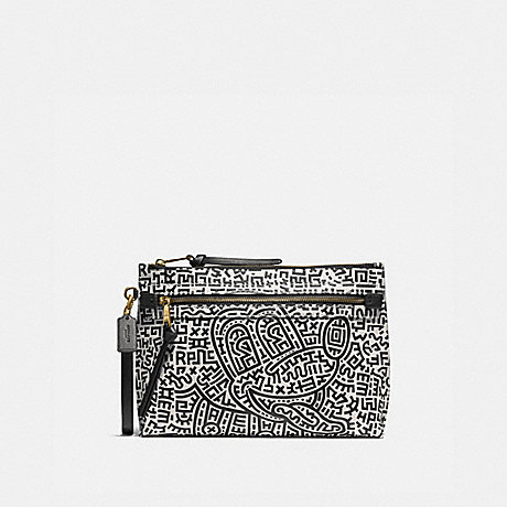 COACH DISNEY MICKEY MOUSE X KEITH HARING ACADEMY POUCH - BLACK/WHITE - 5220