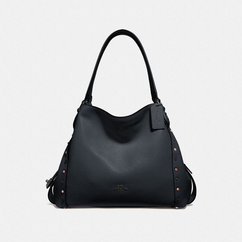 COACH 52546 EDIE SHOULDER BAG 31 WITH RIVETS GM/MIDNIGHT NAVY