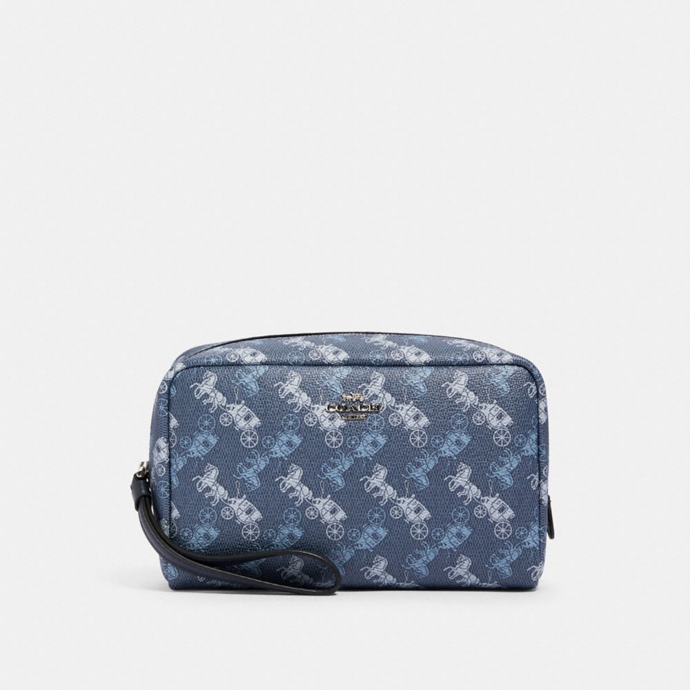BOXY COSMETIC CASE WITH HORSE AND CARRIAGE PRINT - 528 - SV/INDIGO PALE BLUE MULTI