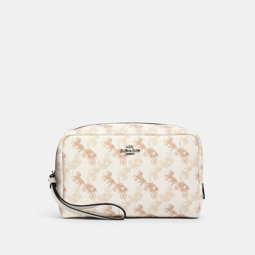 BOXY COSMETIC CASE WITH HORSE AND CARRIAGE PRINT - SV/CREAM BEIGE MULTI - COACH 528