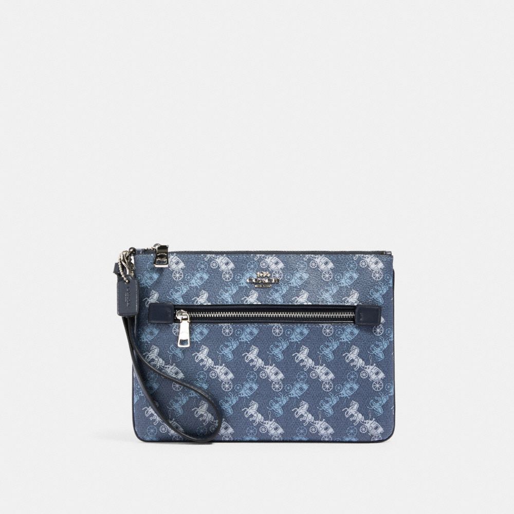 COACH 530 GALLERY POUCH WITH HORSE AND CARRIAGE PRINT SV/INDIGO PALE BLUE MULTI