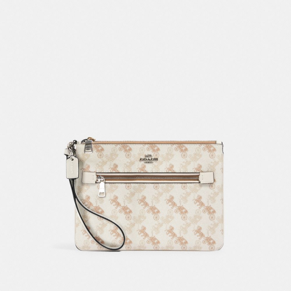 COACH 530 Gallery Pouch With Horse And Carriage Print SV/CREAM BEIGE MULTI