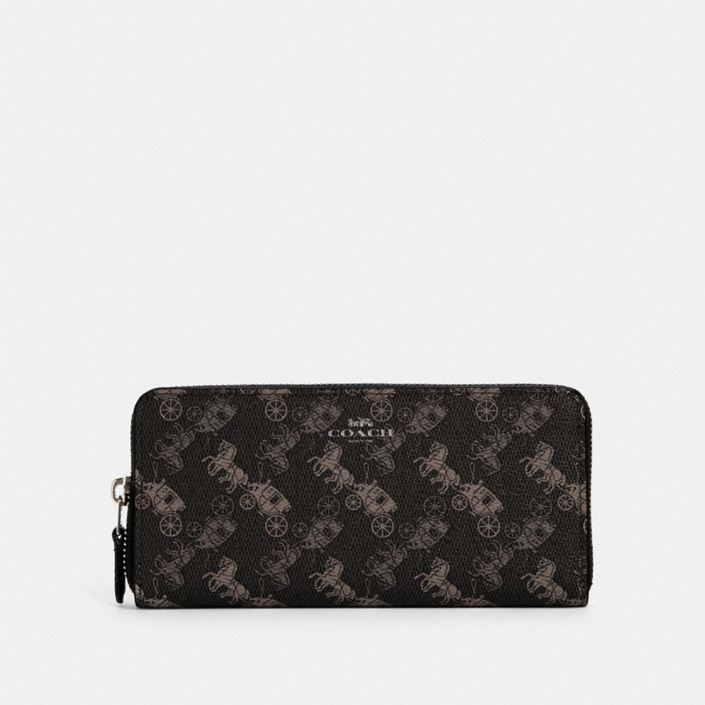 COACH 531 - SLIM ACCORDION ZIP WALLET WITH HORSE AND CARRIAGE PRINT IM/BLACK GREY MULTI