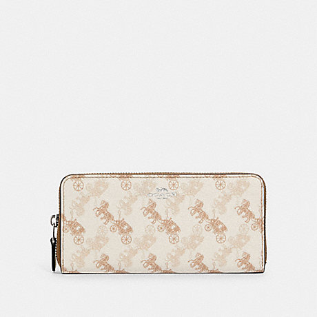 COACH 531 SLIM ACCORDION ZIP WALLET WITH HORSE AND CARRIAGE PRINT SV/CREAM-BEIGE-MULTI