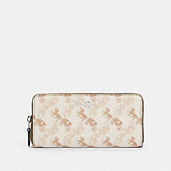 COACH 531 Slim Accordion Zip Wallet With Horse And Carriage Print SV/CREAM BEIGE MULTI