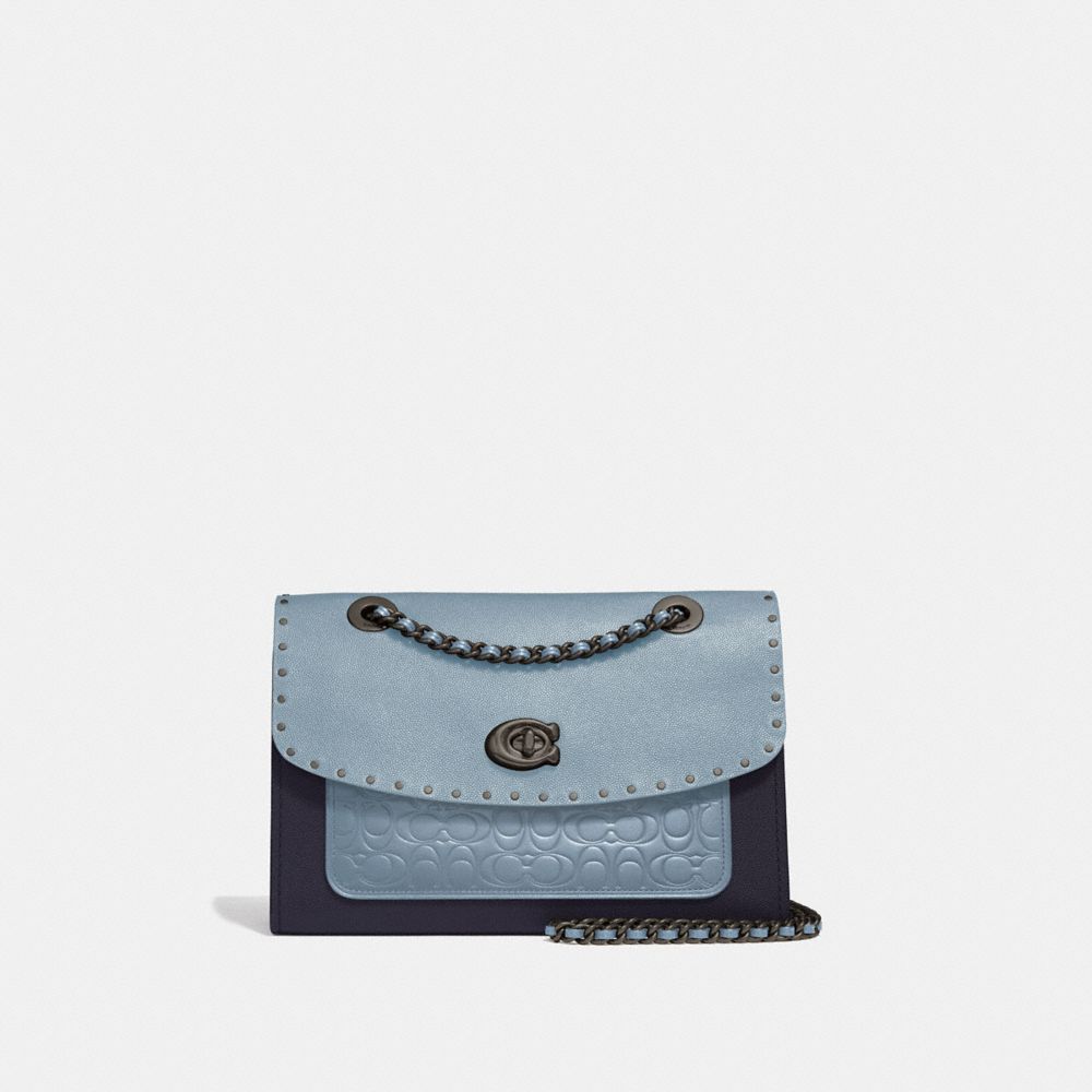 COACH 53344 PARKER IN SIGNATURE LEATHER WITH RIVETS PEWTER/MIST MULTI