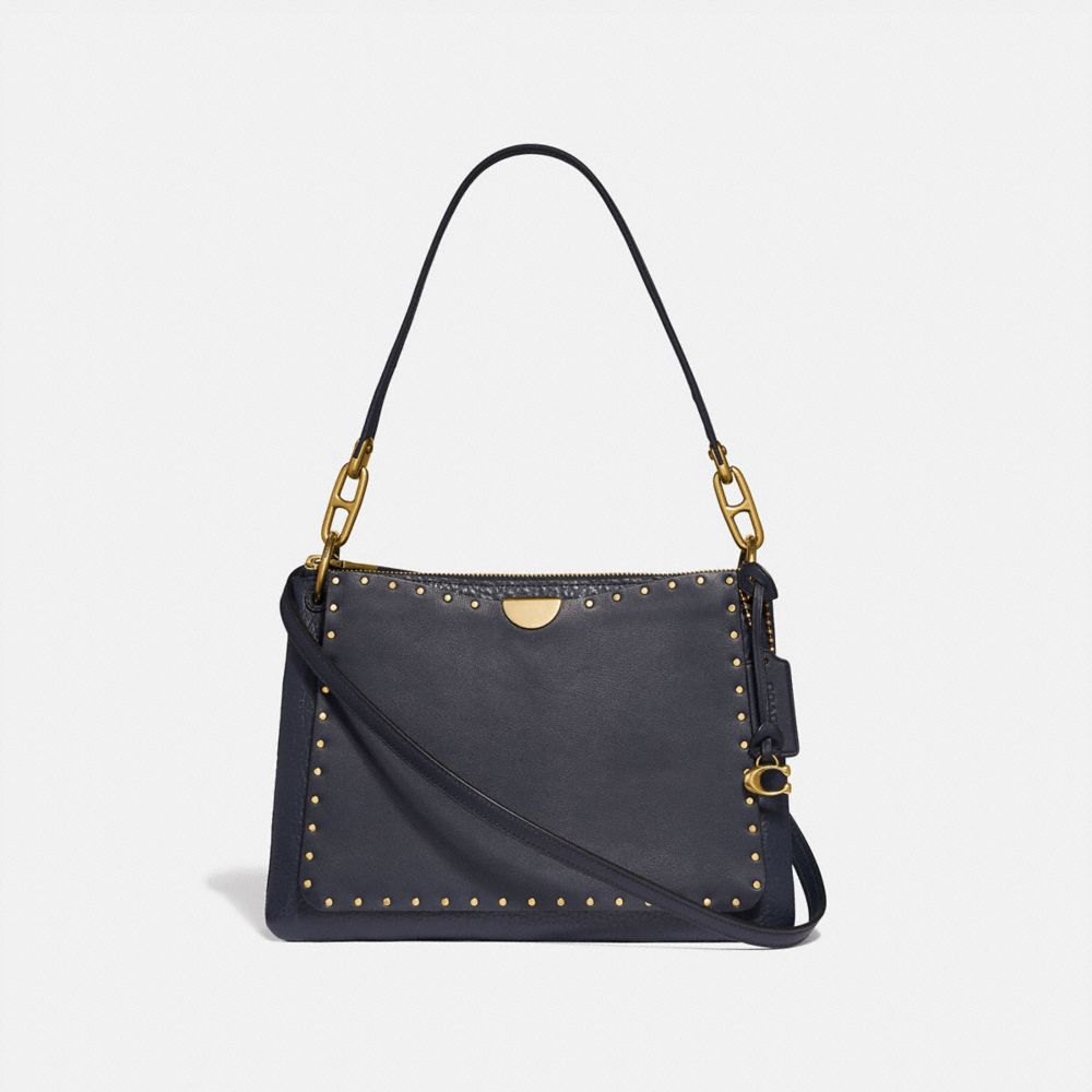 COACH 54070 Dreamer Shoulder Bag With Rivets Brass/Midnight-Navy