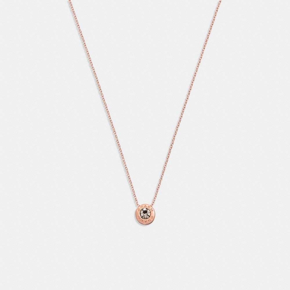 COACH 54514 Open Circle Stone Strand Necklace Rose Gold/Black