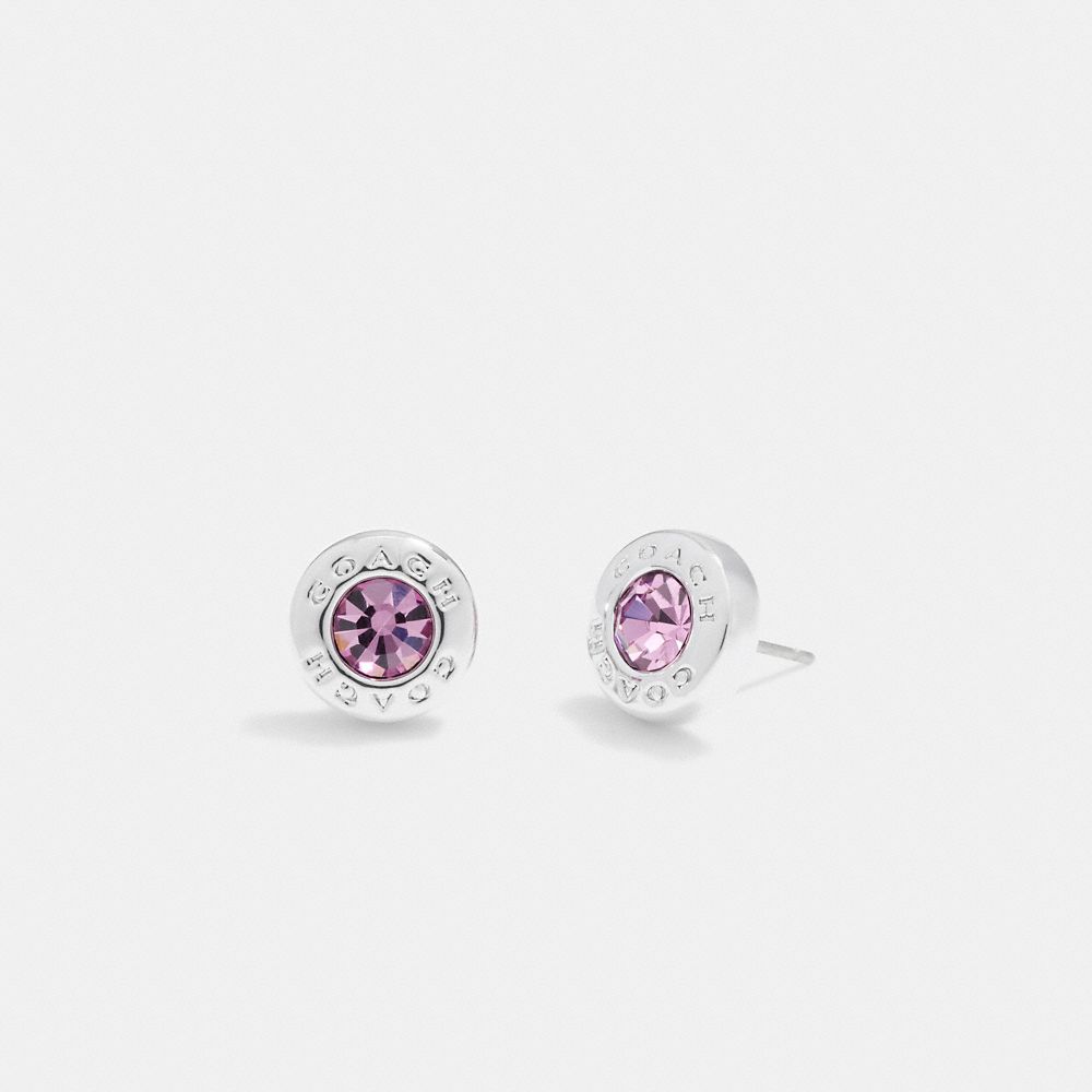 COACH 54516 Open Circle Stone Stud Earrings Silver/Purple