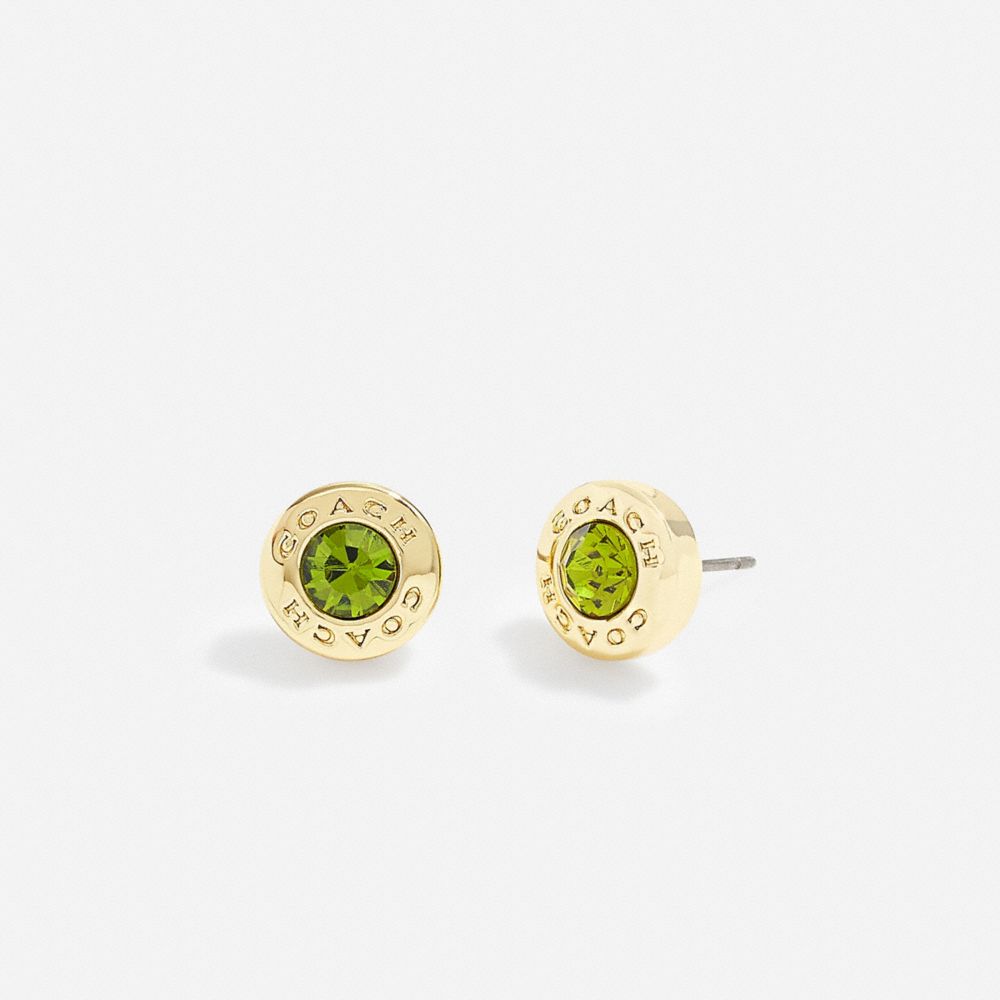 Open Circle Stone Strand Earrings - 54516 - Gold/ Green