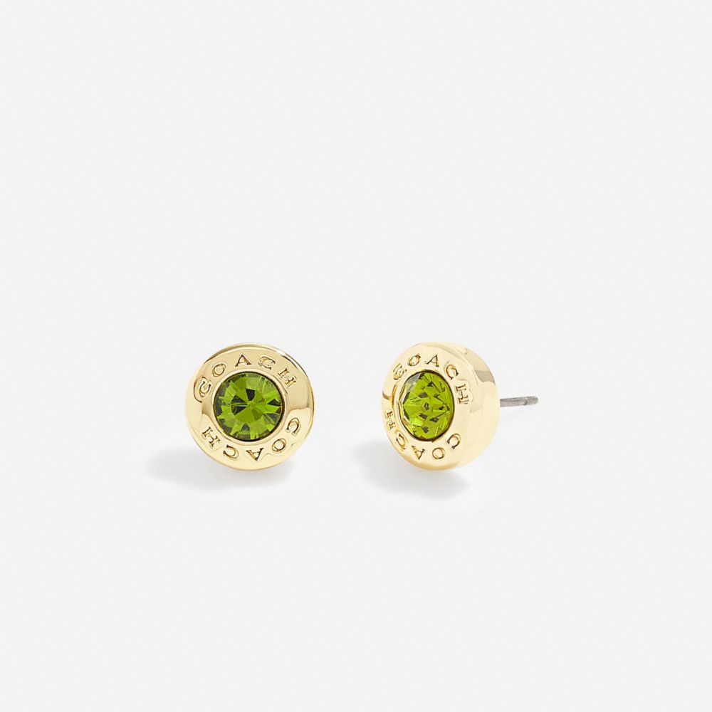 COACH 54516 Open Circle Stone Strand Earrings Gold/ Green