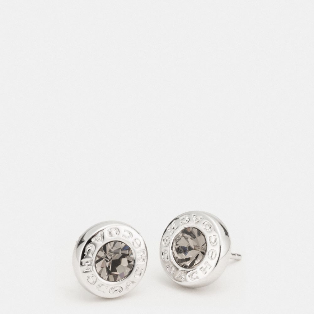 Open Circle Stone Stud Earrings - 54516 - Silver