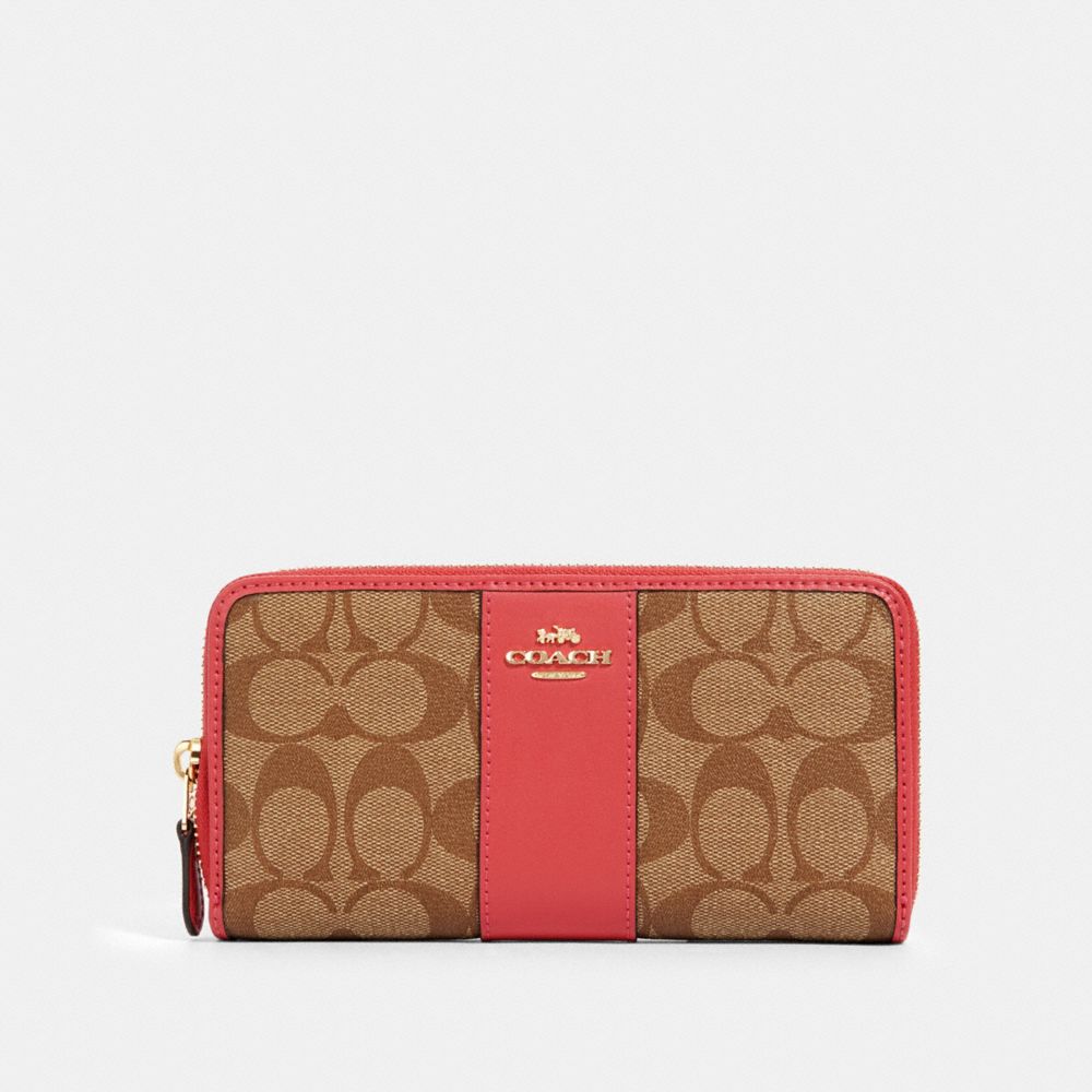 COACH ACCORDION ZIP WALLET IN SIGNATURE CANVAS - IM/KHAKI POPPY - 54630