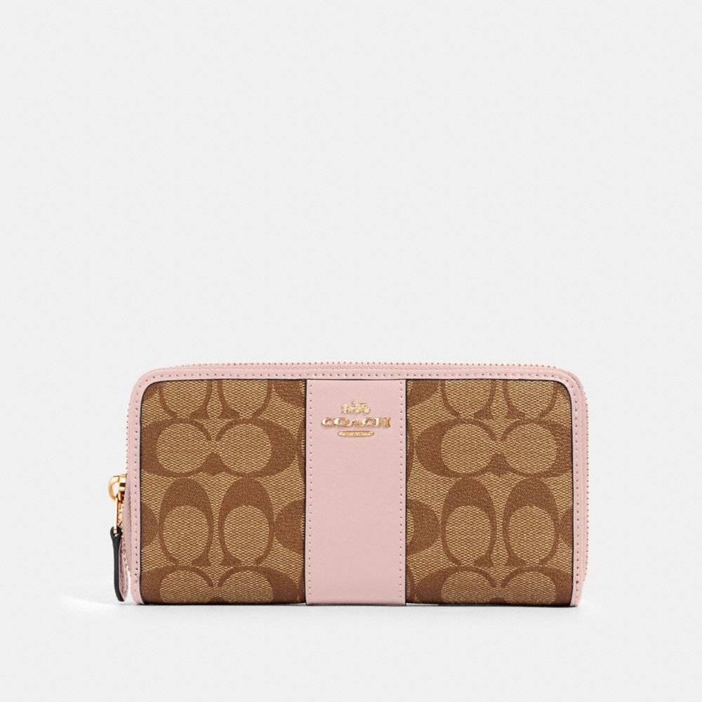 COACH 54630 ACCORDION ZIP WALLET IN SIGNATURE CANVAS IM/KHAKI BLOSSOM