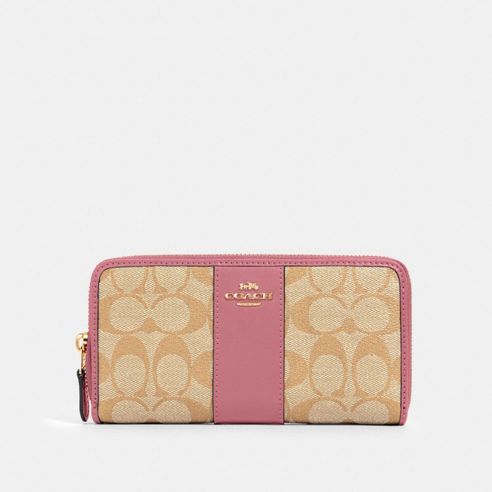 COACH 54630 - ACCORDION ZIP WALLET IN SIGNATURE CANVAS IM/LIGHT KHAKI ROSE