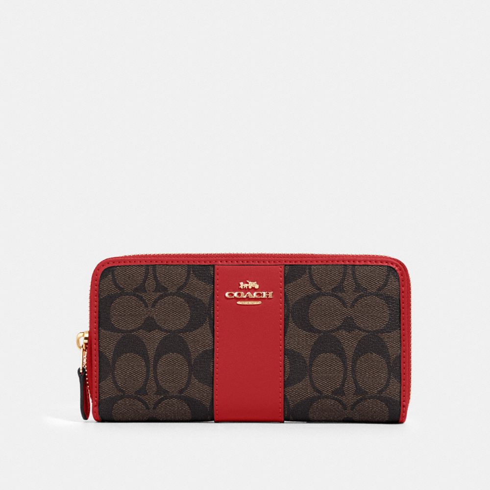 COACH ACCORDION ZIP WALLET IN SIGNATURE CANVAS - IM/BROWN 1941 RED - 54630