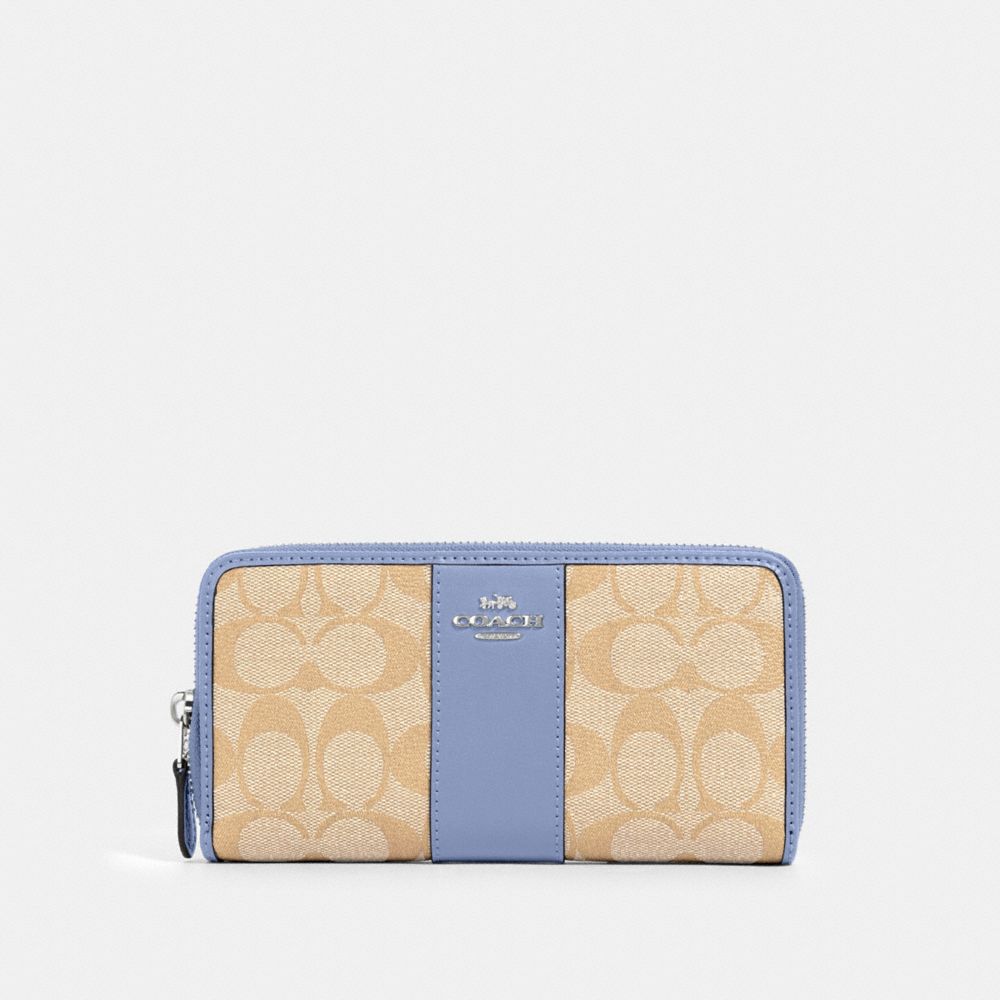 COACH ACCORDION ZIP WALLET IN SIGNATURE CANVAS - SV/LIGHT KHAKI PERIWINKLE - 54630