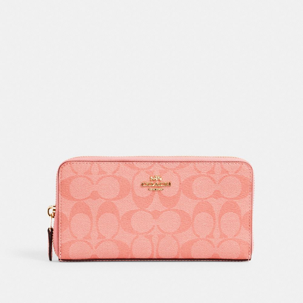 COACH 54632 ACCORDION ZIP WALLET IN SIGNATURE CANVAS IM/CANDY PINK