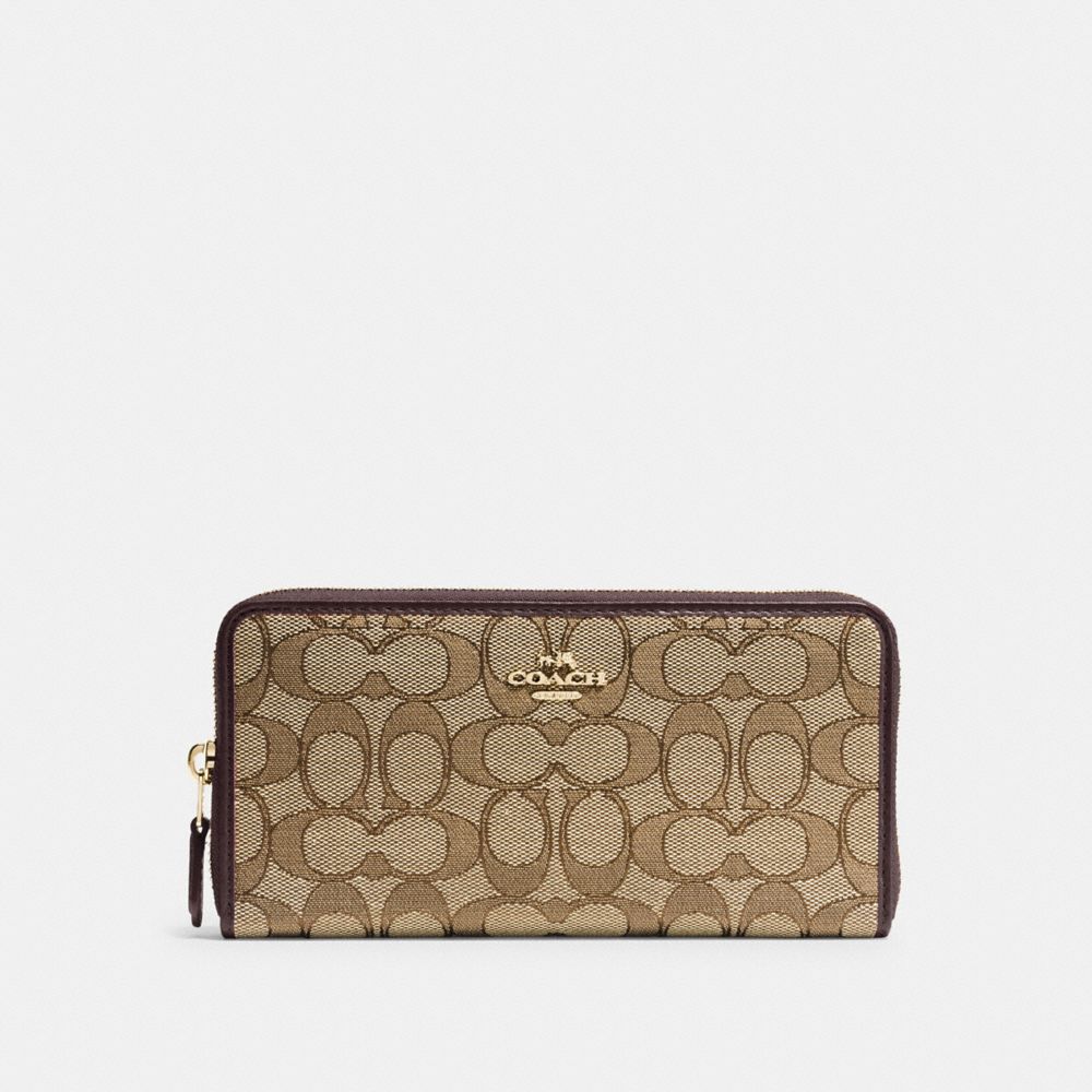 COACH ACCORDION ZIP WALLET IN SIGNATURE JACQUARD - IM/KHAKI/BROWN - 54633