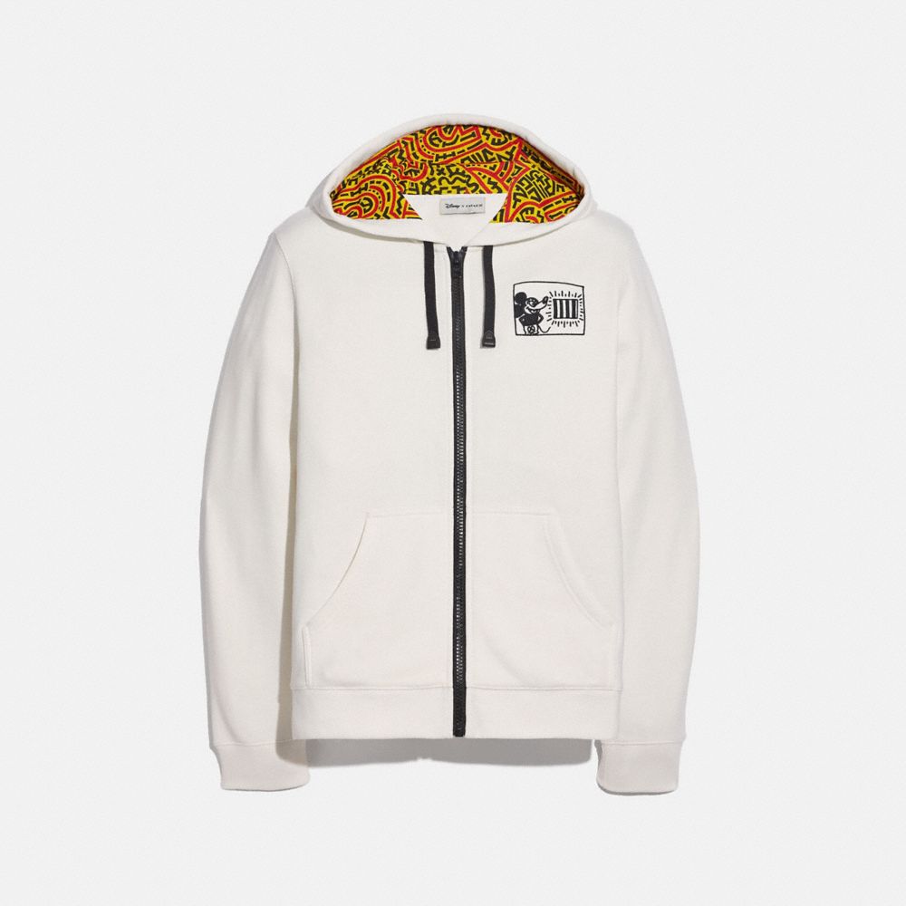 DISNEY MICKEY MOUSE X KEITH HARING FULL ZIP HOODIE - WHITE - COACH 5469