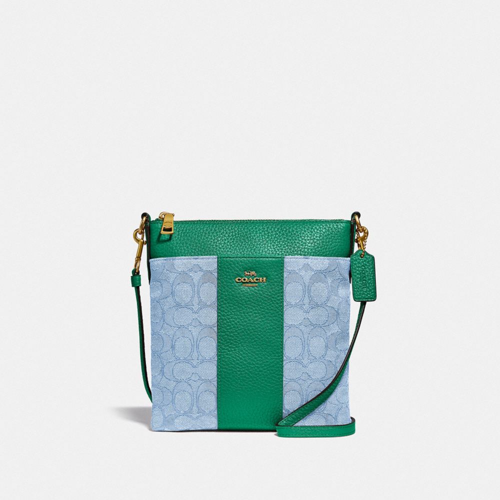 COACH 5475 Kitt Messenger Crossbody In Signature Jacquard BRASS/AZURE GREEN