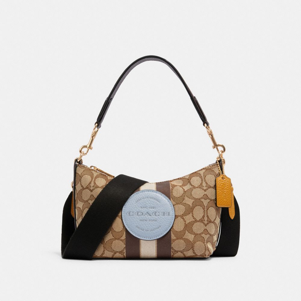 COACH DEMPSEY SHOULDER BAG IN SIGNATURE JACQUARD WITH STRIPE AND PATCH - IM/KHAKI/MIST MULTI - 5483